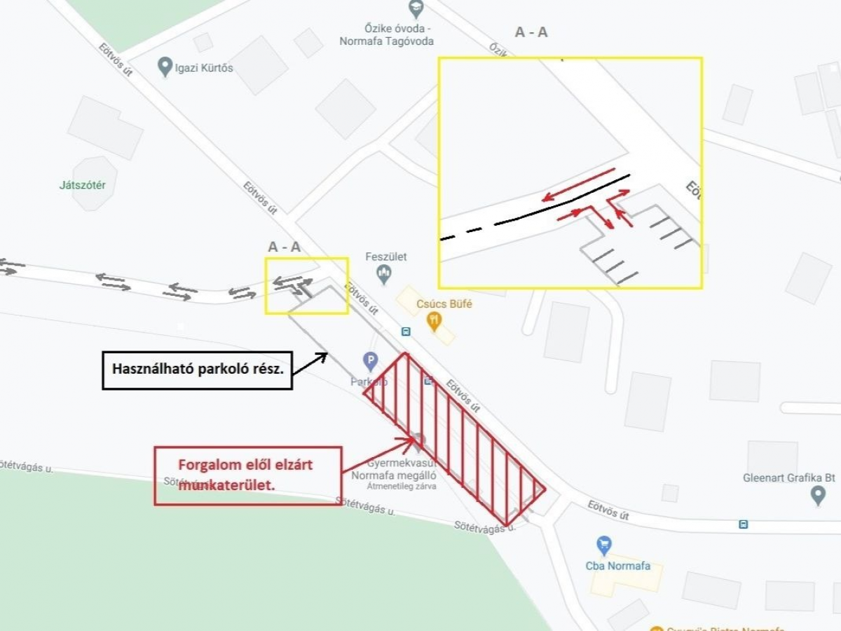 FORGALMI REND VÁLTOZÁS AZ EÖTVÖS ÚT – HEGYHÁT ÚT KERESZTEZŐDÉS MELLETTI ÚJ PARKOLÓSZAKASZON