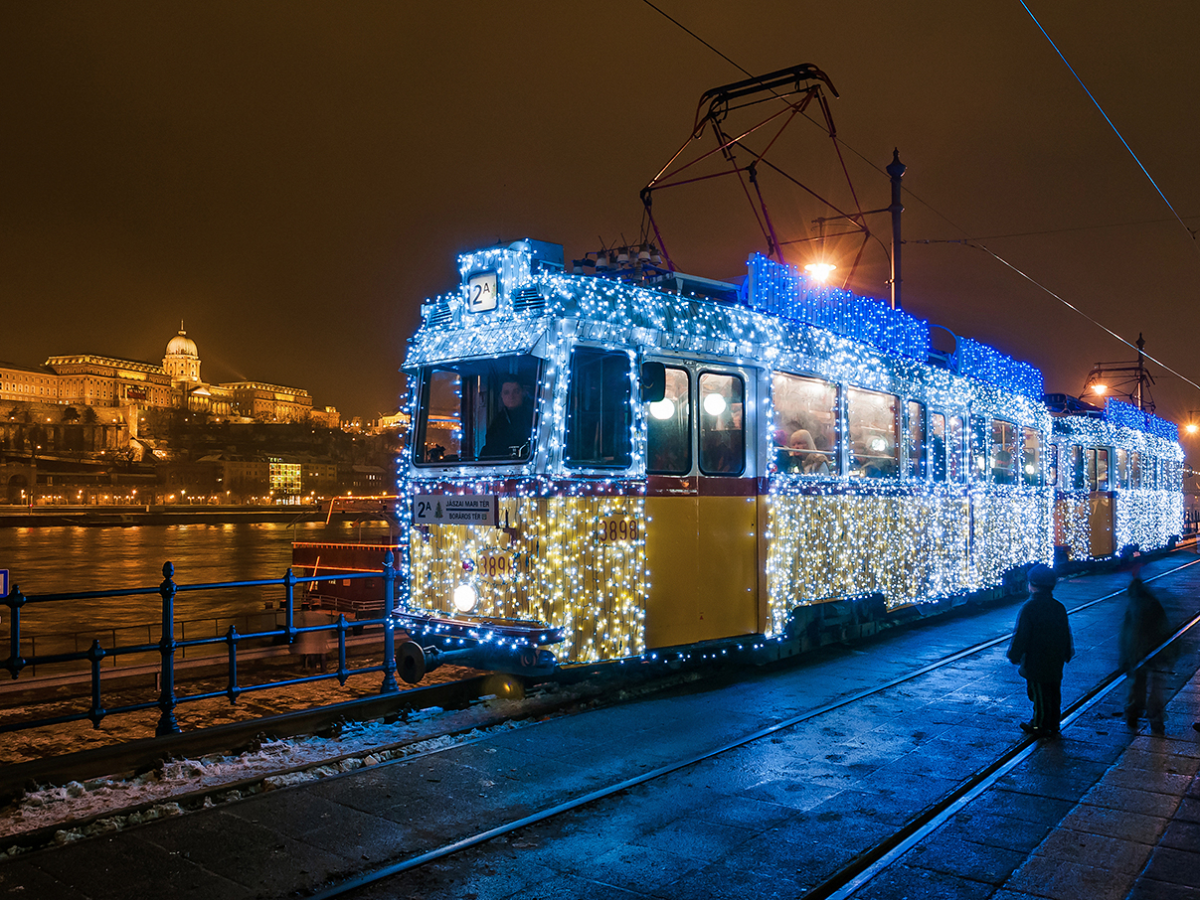 Christmas tram on the move