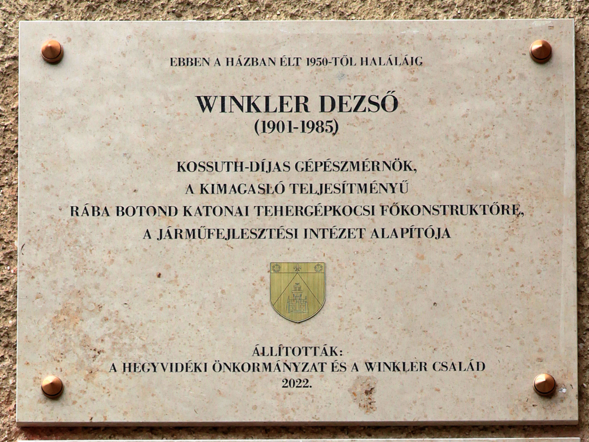 Emléktáblát kapott Winkler Dezső Kossuth-díjas gépészmérnök